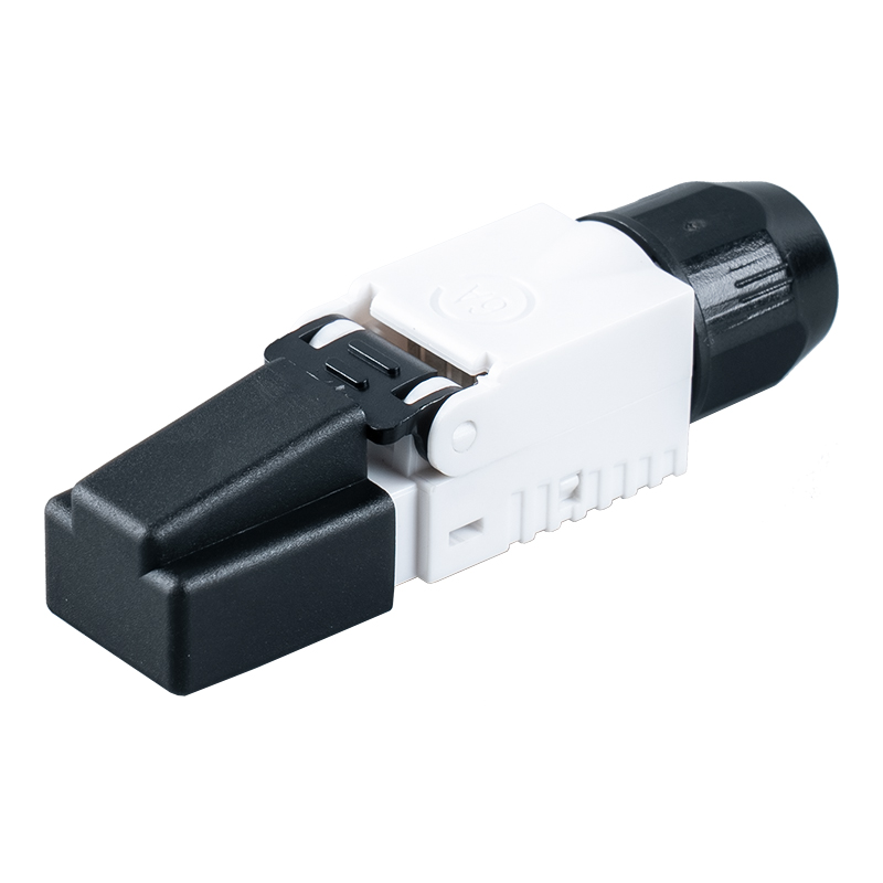 Cat7 niet-afgeschermde, gereedschapsloze RJ45-connector (met plastic doppen op de kop) RJ-G50U-1-C7 Cat7 niet-afgeschermde, gereedschapsloze RJ45-connector (met plastic doppen op de kop) RJ-G50U-1-C7