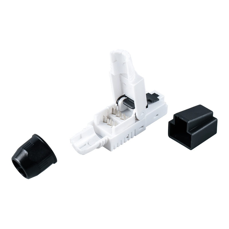 Cat7 niet-afgeschermde, gereedschapsloze RJ45-connector (met plastic doppen op de kop) RJ-G50U-1-C7 Cat7 niet-afgeschermde, gereedschapsloze RJ45-connector (met plastic doppen op de kop) RJ-G50U-1-C7