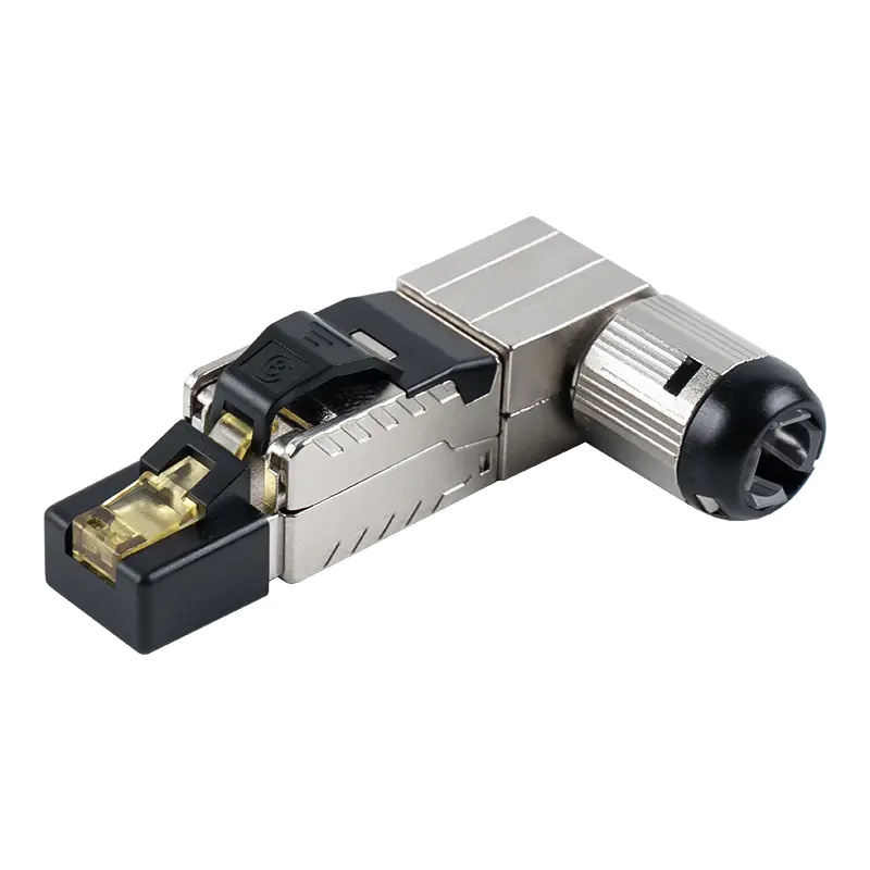 Cat7 afgeschermde gereedschapsloze RJ45-connector (hoek van 90 graden aan het uiteinde) RJ-G90S-1-C7