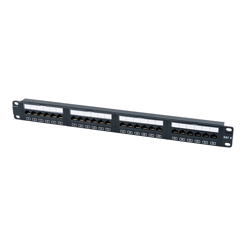 C6 19-inch 1U niet-afgeschermd 24-poorts patchpaneel (opklapbaar plastic venster) SP-3411D24-C6